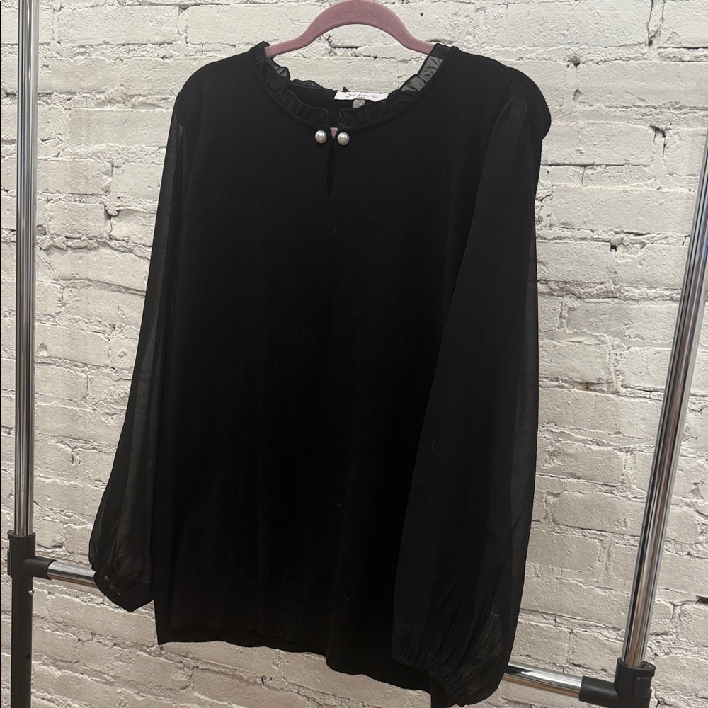Sioni Black Blouse with Pearl Detail